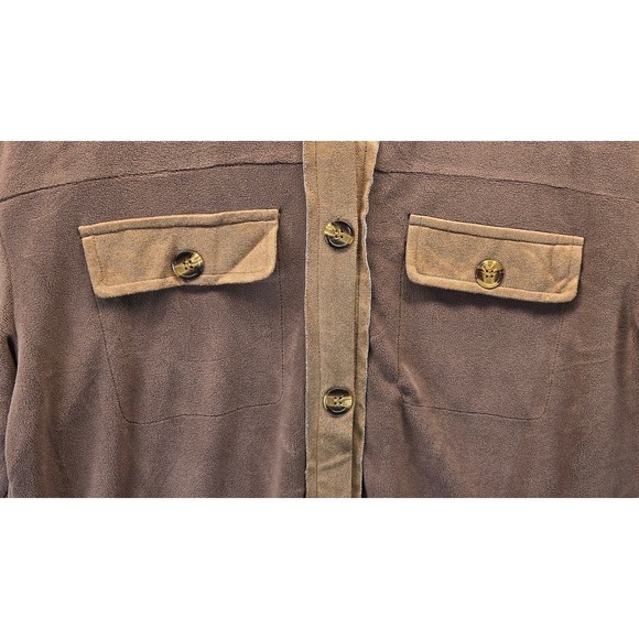 Fleece Shacket Women Medium Brown New Button Down Long Sleeve Oversized - Picture 5 of 8